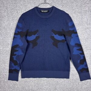 NEIL BARRETT Sweatshirt Mens XS Slim Fit Blue Camo Stretch Knit Sweater Pullover